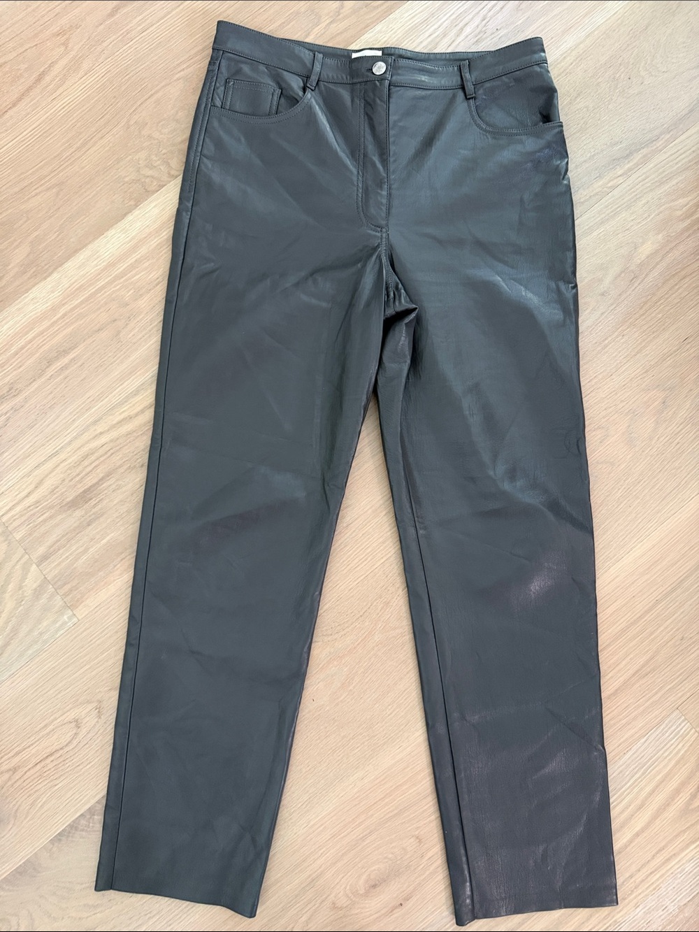 Aritzia Wilfred Melina Faux Leather Pants Dark Grey Charcoal Size 12